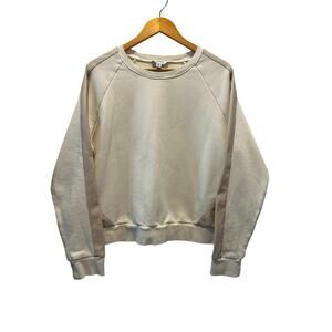 Evereve Cream Faux Leather Trim Neutral Sweatshirt XL Elevated Athleisure Cozy